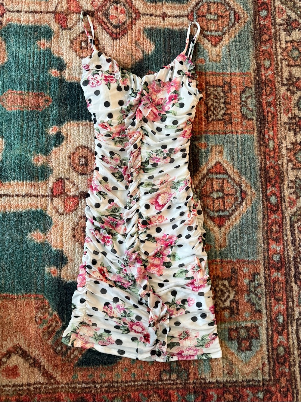 BCX White Floral & Black Polka Dot Mini Dress